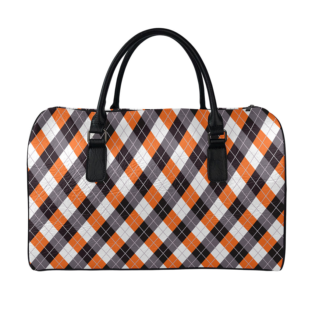 Halloween Party Argyle Pattern Print Leather Duffle Bag
