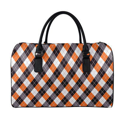 Halloween Party Argyle Pattern Print Leather Duffle Bag