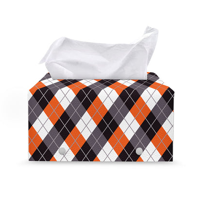 Halloween Party Argyle Pattern Print Leather Tissue Box Cover