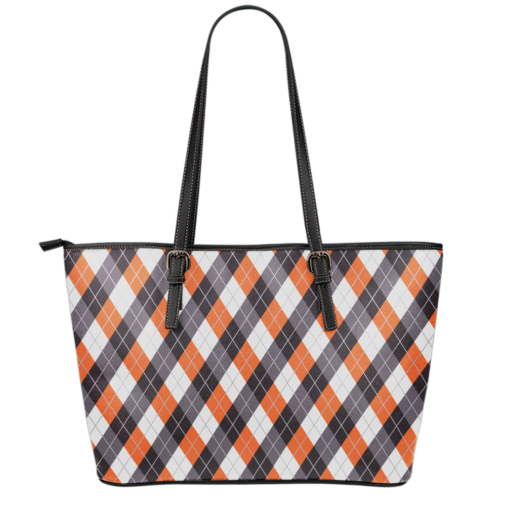 Halloween Party Argyle Pattern Print Leather Tote Bag