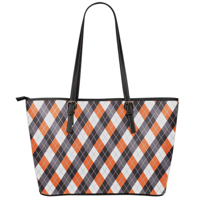 Halloween Party Argyle Pattern Print Leather Tote Bag