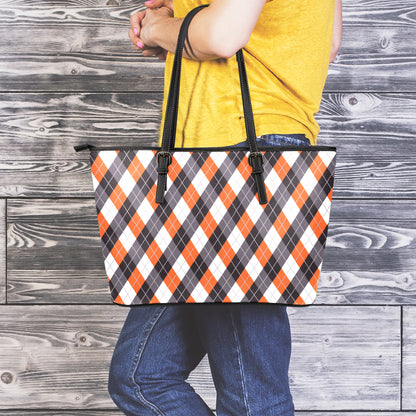 Halloween Party Argyle Pattern Print Leather Tote Bag