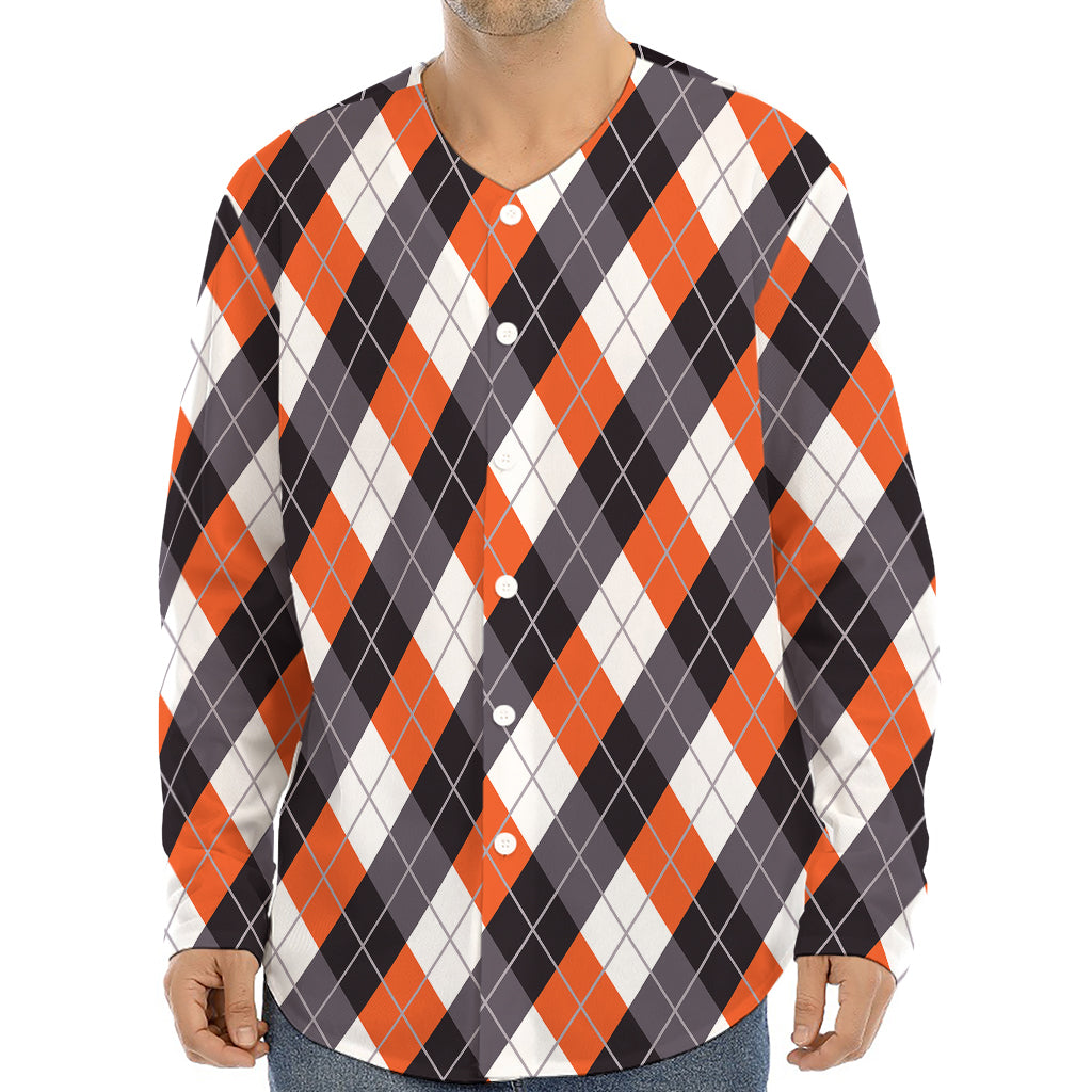 Halloween Party Argyle Pattern Print Long Sleeve Baseball Jersey