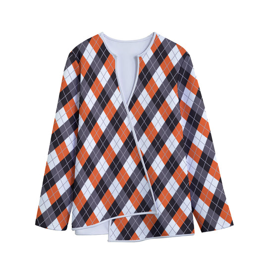 Halloween Party Argyle Pattern Print Long Sleeve Short Coat