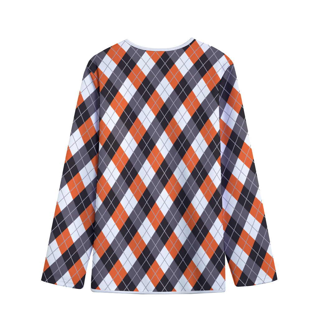Halloween Party Argyle Pattern Print Long Sleeve Short Coat