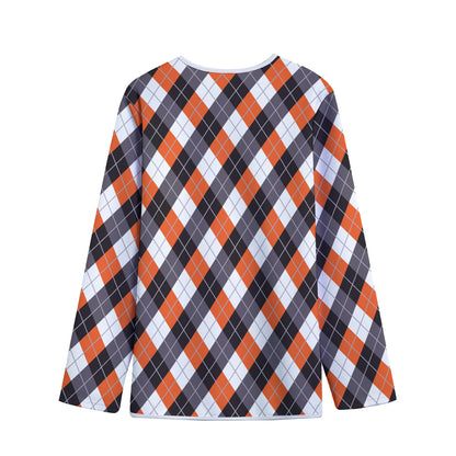 Halloween Party Argyle Pattern Print Long Sleeve Short Coat