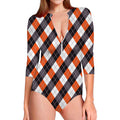 Halloween Party Argyle Pattern Print Long Sleeve Swimsuit