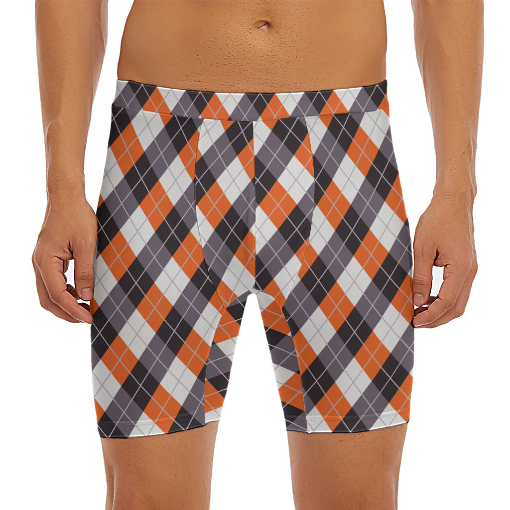 Halloween Party Argyle Pattern Print Men's Long Boxer Briefs