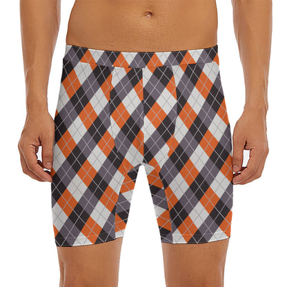 Halloween Party Argyle Pattern Print Men's Long Boxer Briefs