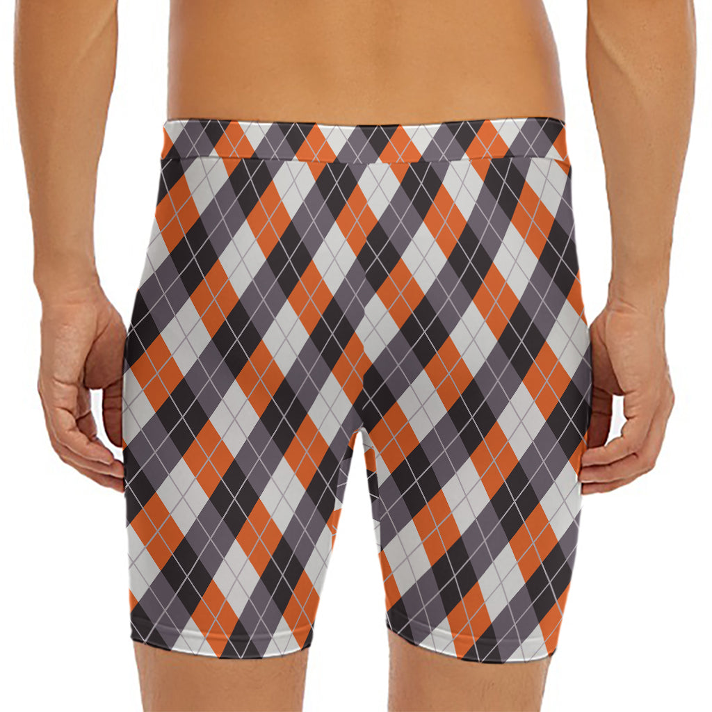 Halloween Party Argyle Pattern Print Men's Long Boxer Briefs