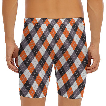 Halloween Party Argyle Pattern Print Men's Long Boxer Briefs