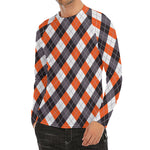 Halloween Party Argyle Pattern Print Men's Long Sleeve Rash Guard