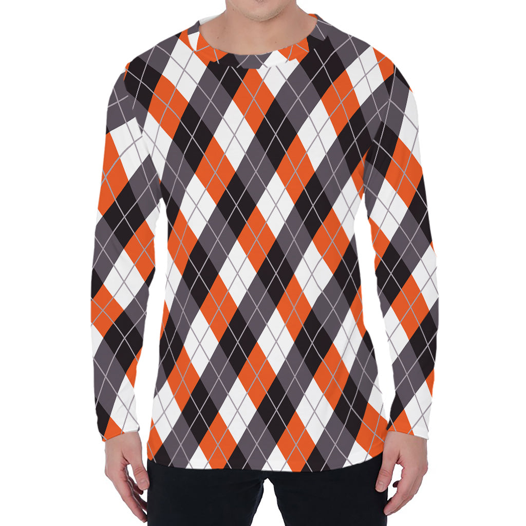 Halloween Party Argyle Pattern Print Men's Long Sleeve T-Shirt