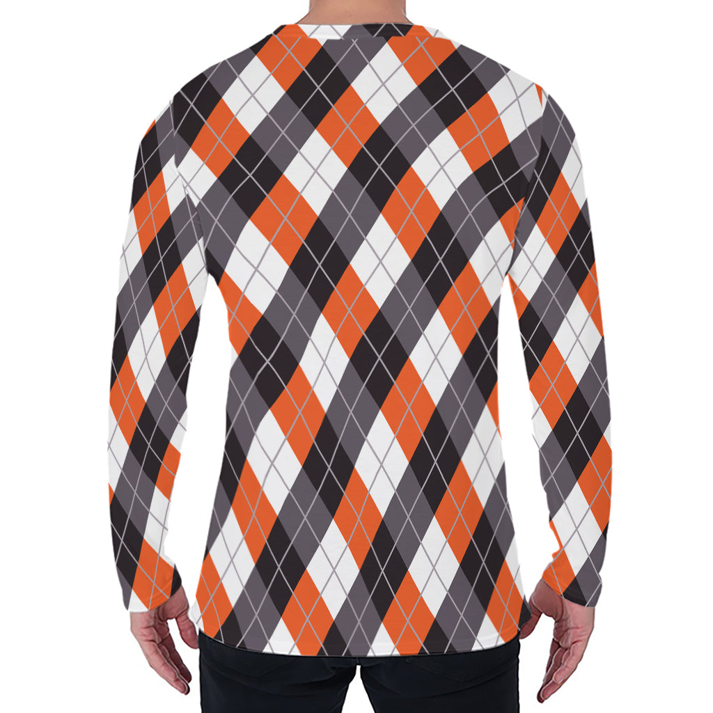 Halloween Party Argyle Pattern Print Men's Long Sleeve T-Shirt