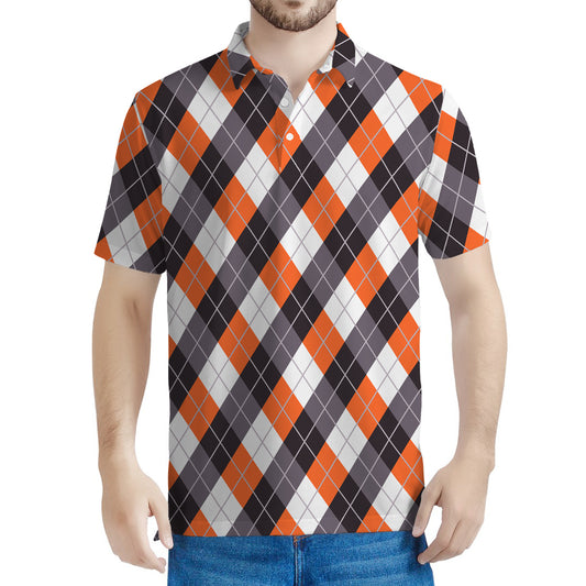 Halloween Party Argyle Pattern Print Men's Polo Shirt