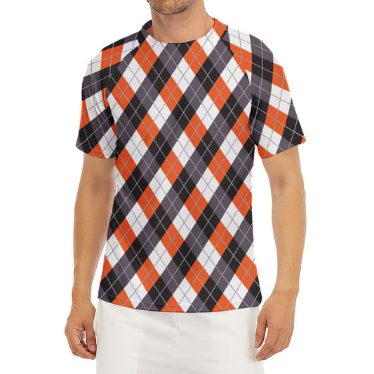 Halloween Party Argyle Pattern Print Men's Short Sleeve Rash Guard
