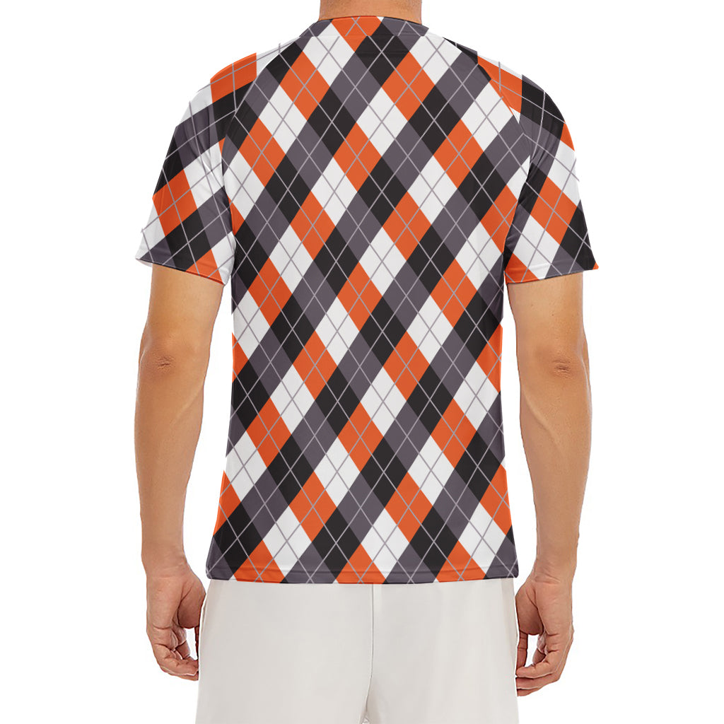 Halloween Party Argyle Pattern Print Men's Short Sleeve Rash Guard