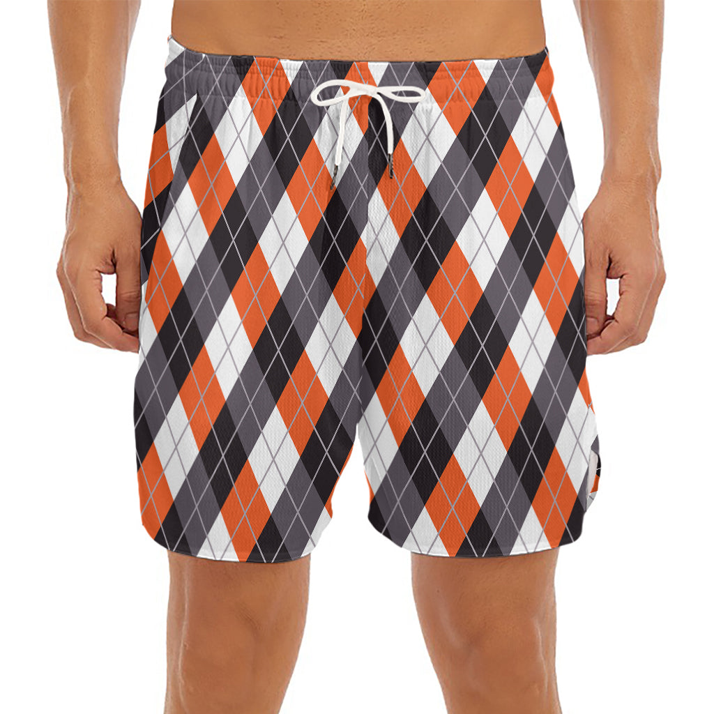 Halloween Party Argyle Pattern Print Men's Split Running Shorts