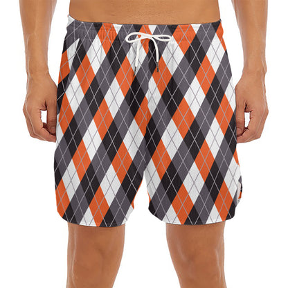 Halloween Party Argyle Pattern Print Men's Split Running Shorts