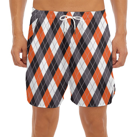 Halloween Party Argyle Pattern Print Men's Split Running Shorts