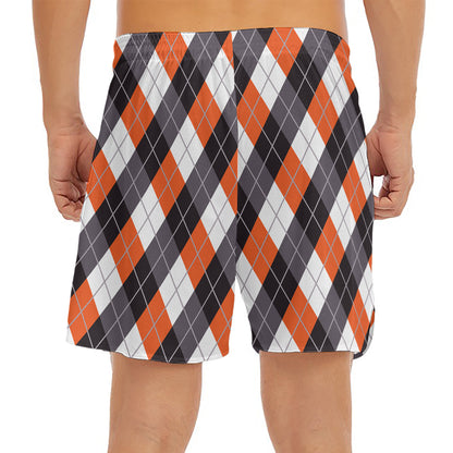 Halloween Party Argyle Pattern Print Men's Split Running Shorts