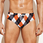 Halloween Party Argyle Pattern Print Men's Swim Briefs