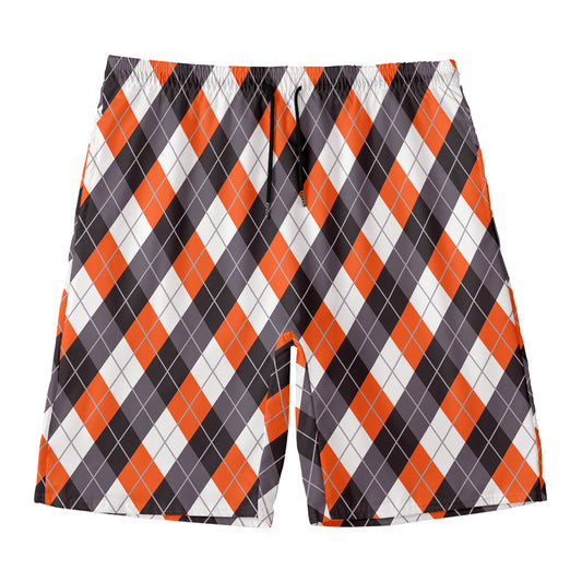 Halloween Party Argyle Pattern Print Men's Swim Trunks