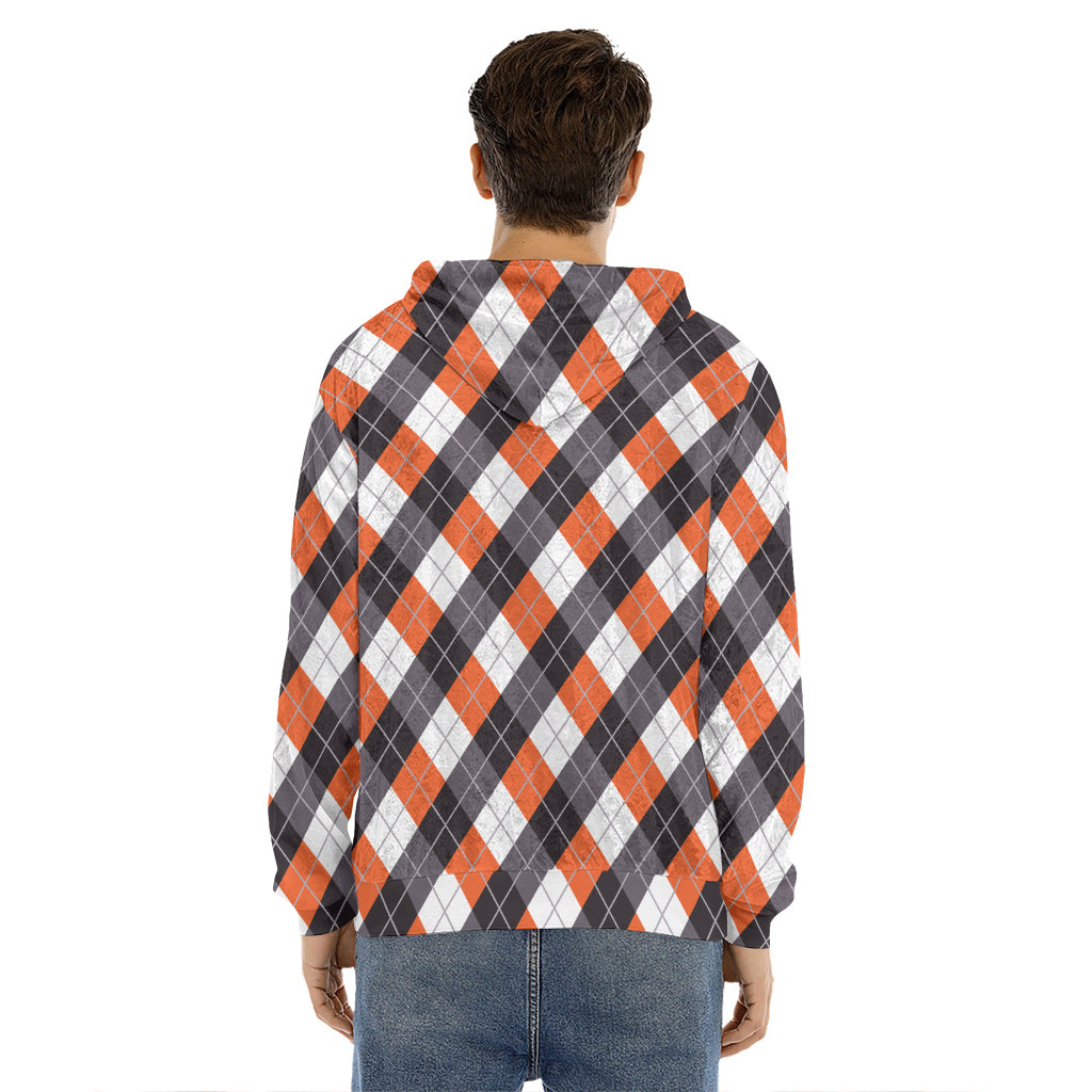 Halloween Party Argyle Pattern Print Men's Velvet Pullover Hoodie