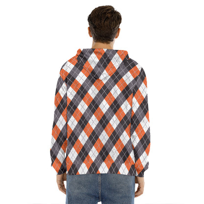 Halloween Party Argyle Pattern Print Men's Velvet Pullover Hoodie