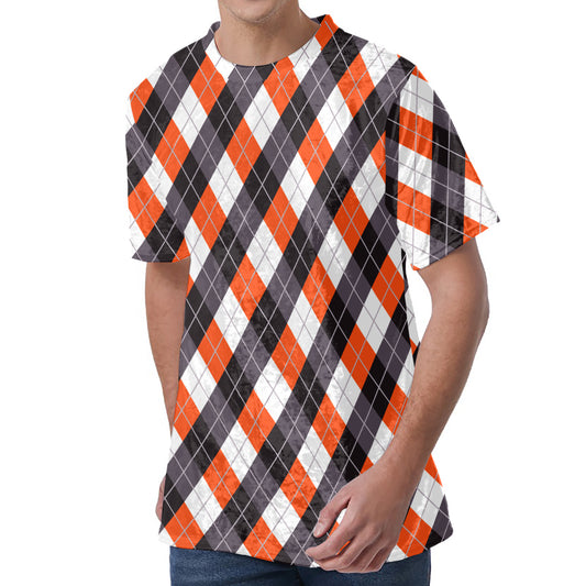 Halloween Party Argyle Pattern Print Men's Velvet T-Shirt