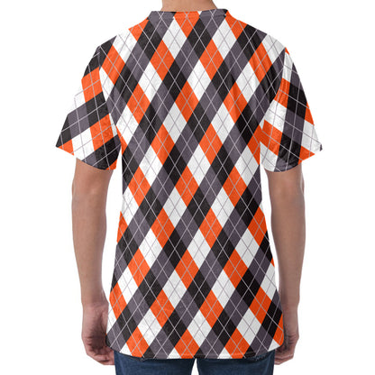 Halloween Party Argyle Pattern Print Men's Velvet T-Shirt