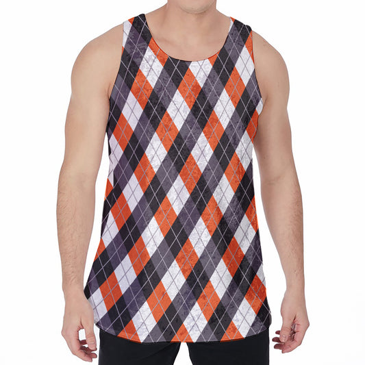 Halloween Party Argyle Pattern Print Men's Velvet Tank Top