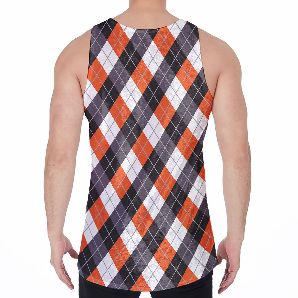 Halloween Party Argyle Pattern Print Men's Velvet Tank Top