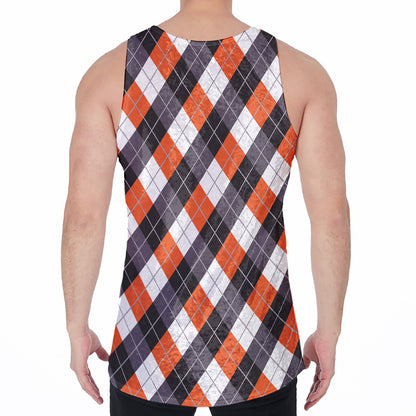 Halloween Party Argyle Pattern Print Men's Velvet Tank Top
