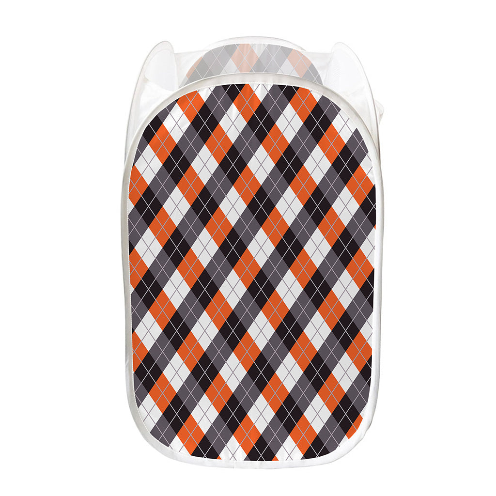 Halloween Party Argyle Pattern Print Mesh Laundry Hamper
