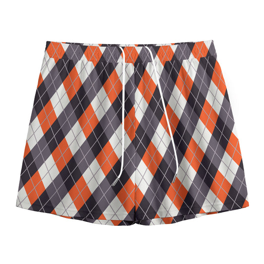 Halloween Party Argyle Pattern Print Mesh Shorts