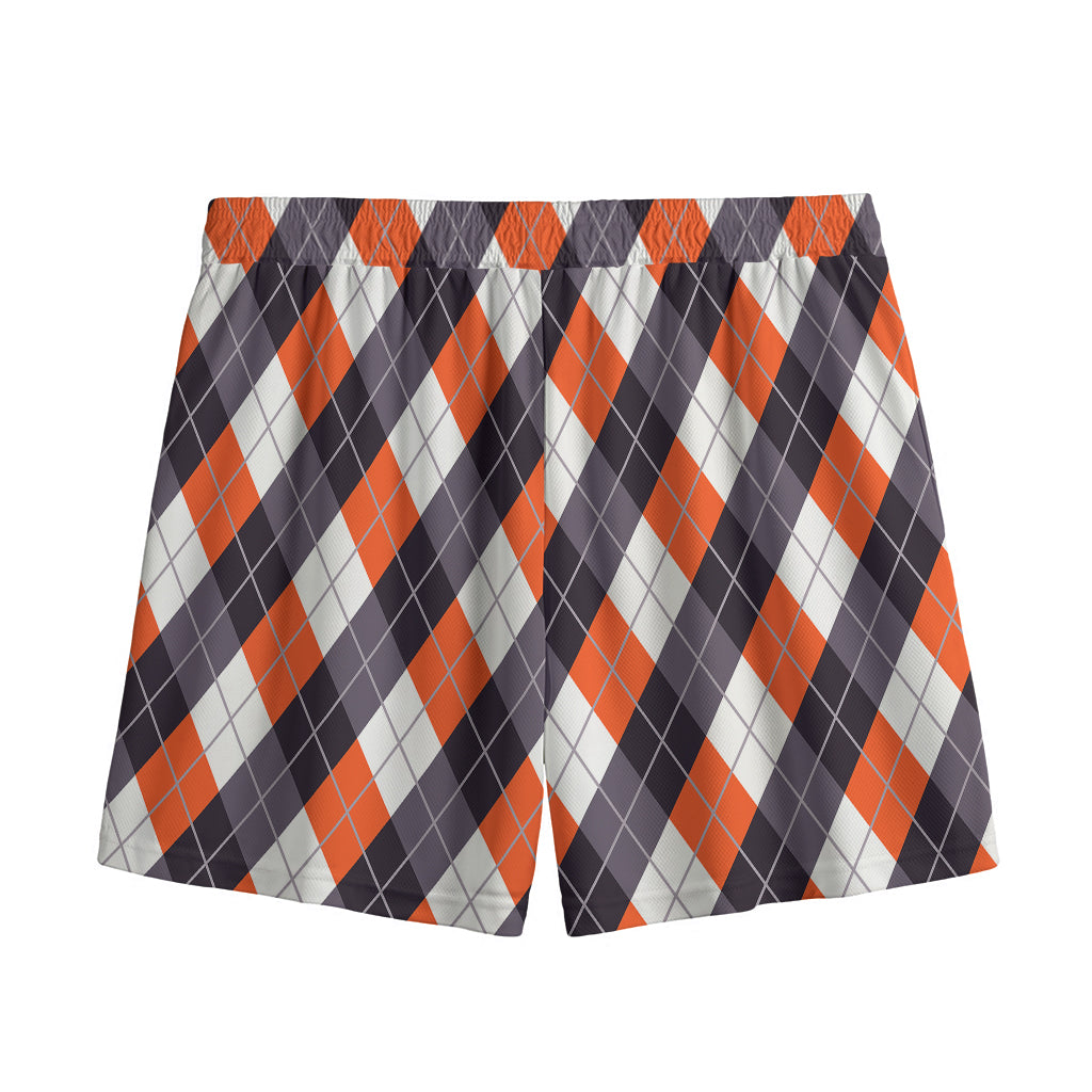 Halloween Party Argyle Pattern Print Mesh Shorts