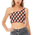 Halloween Party Argyle Pattern Print One Shoulder Crop Top