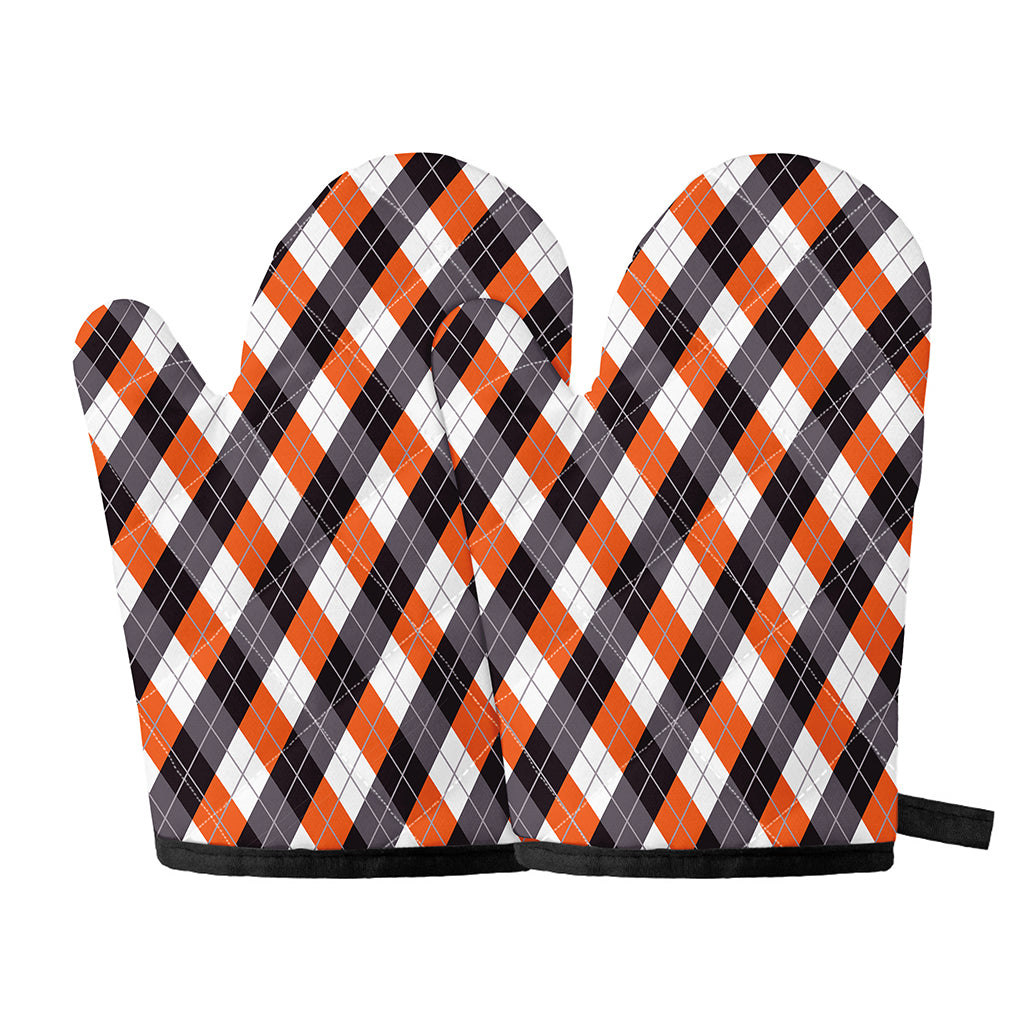 Halloween Party Argyle Pattern Print Oven Mitts