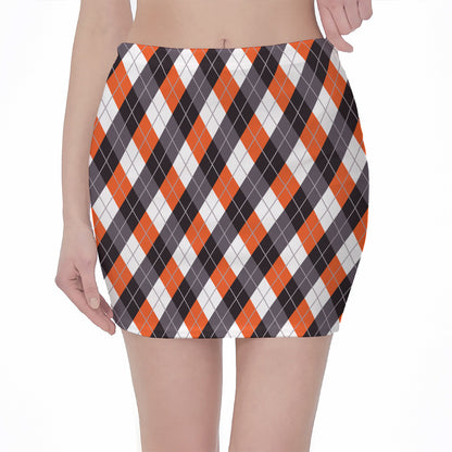 Halloween Party Argyle Pattern Print Pencil Mini Skirt