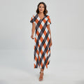 Halloween Party Argyle Pattern Print Short Sleeve Maxi Dress