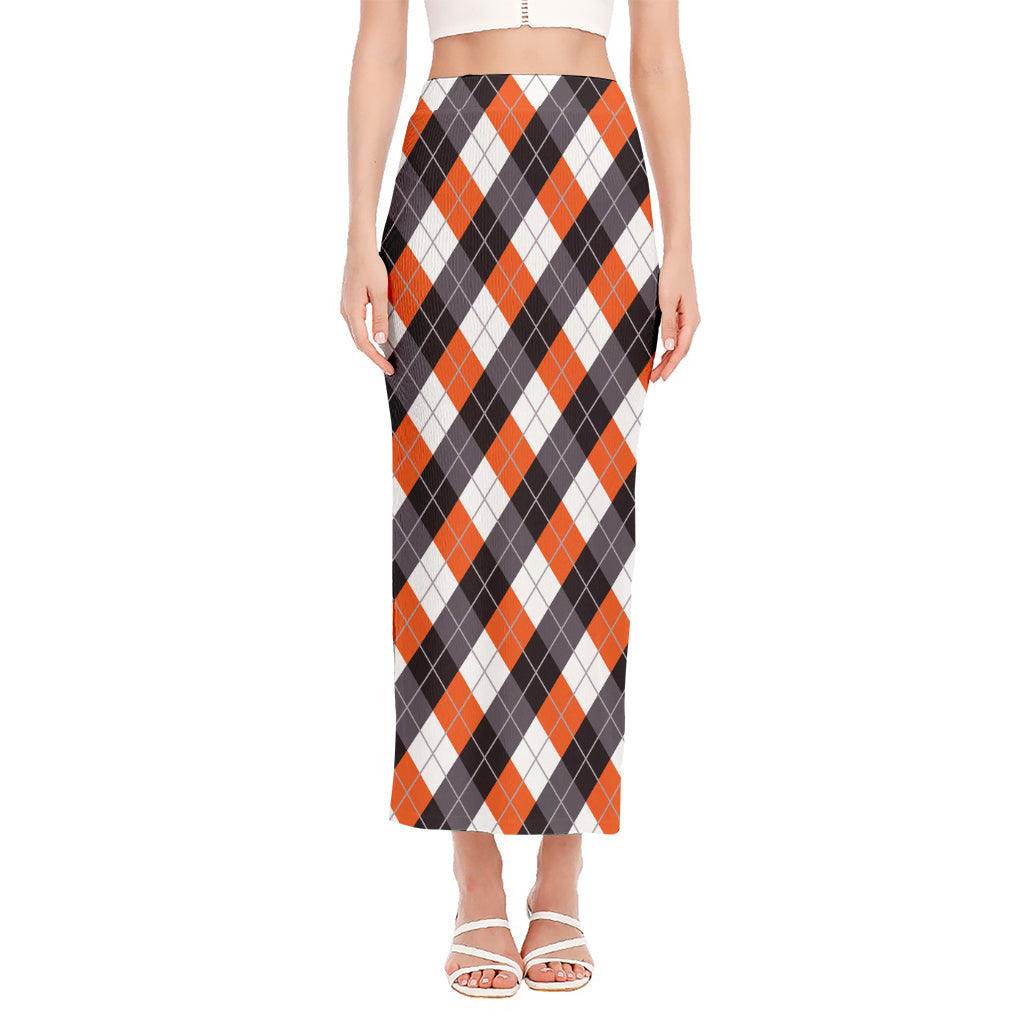 Halloween Party Argyle Pattern Print Side Slit Maxi Skirt