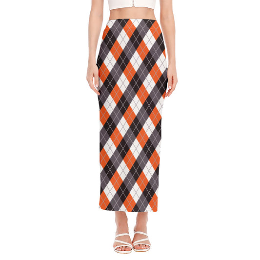 Halloween Party Argyle Pattern Print Side Slit Maxi Skirt