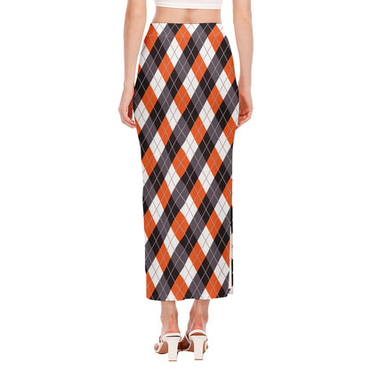 Halloween Party Argyle Pattern Print Side Slit Maxi Skirt