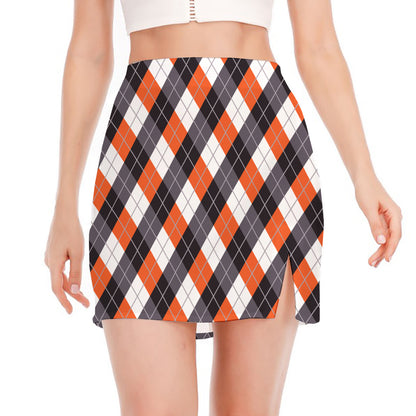 Halloween Party Argyle Pattern Print Side Slit Mini Skirt