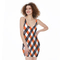Halloween Party Argyle Pattern Print Sleeveless Bodycon Dress