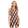 Halloween Party Argyle Pattern Print Sleeveless One Piece Swimsuit