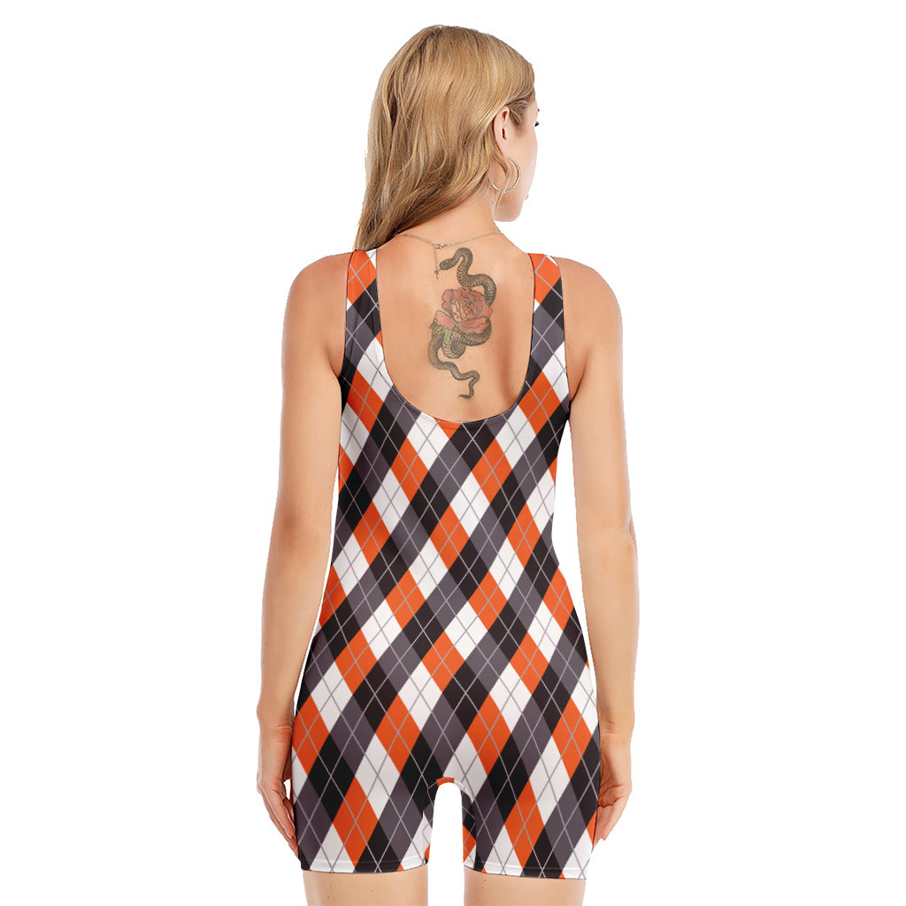 Halloween Party Argyle Pattern Print Sleeveless One Piece Swimsuit
