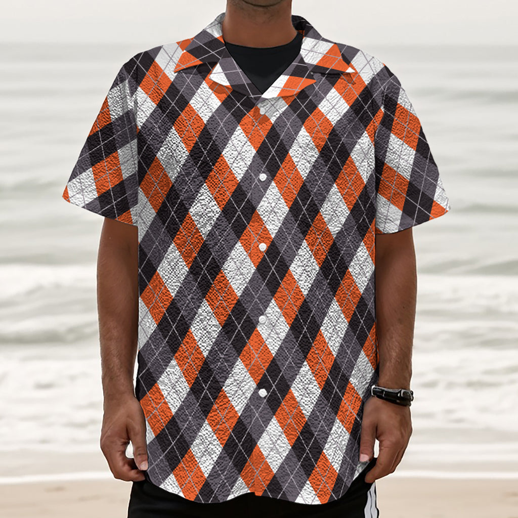 Halloween Party Argyle Pattern Print Textured Short Sleeve Shirt