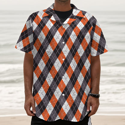 Halloween Party Argyle Pattern Print Textured Short Sleeve Shirt